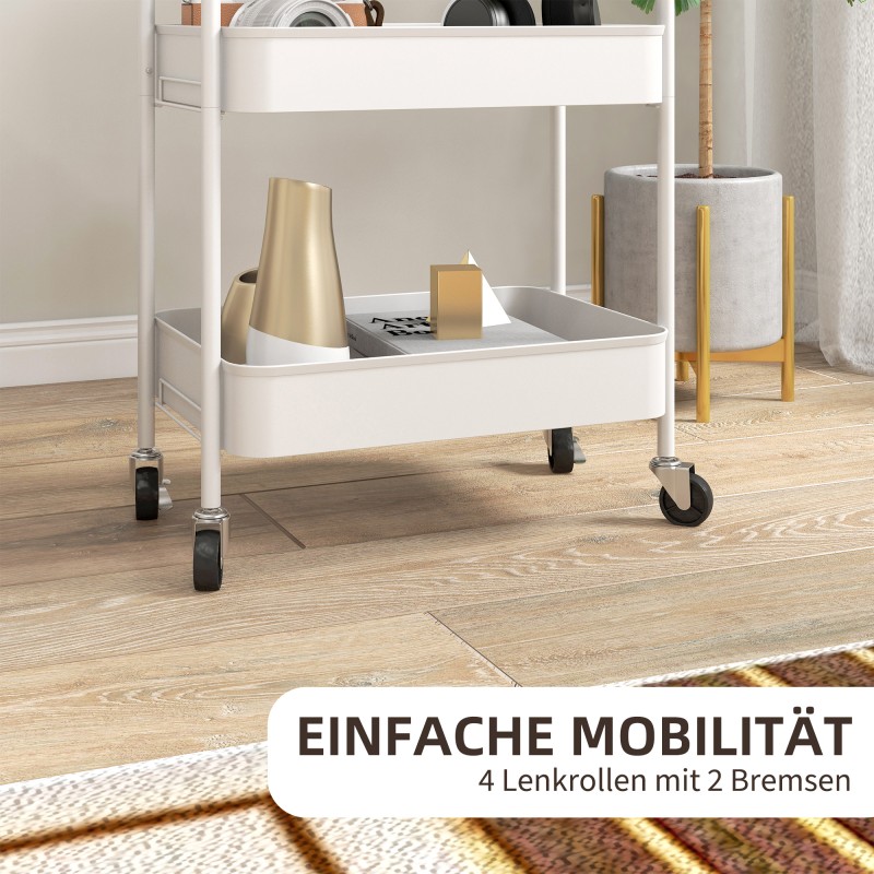 Monitoiminen keittiökärry 3 metallikoria 45 x 30,6 x 79 cm valkoinen