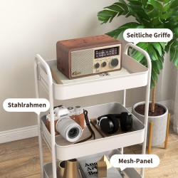 Monitoiminen keittiökärry 3 metallikoria 45 x 30,6 x 79 cm valkoinen