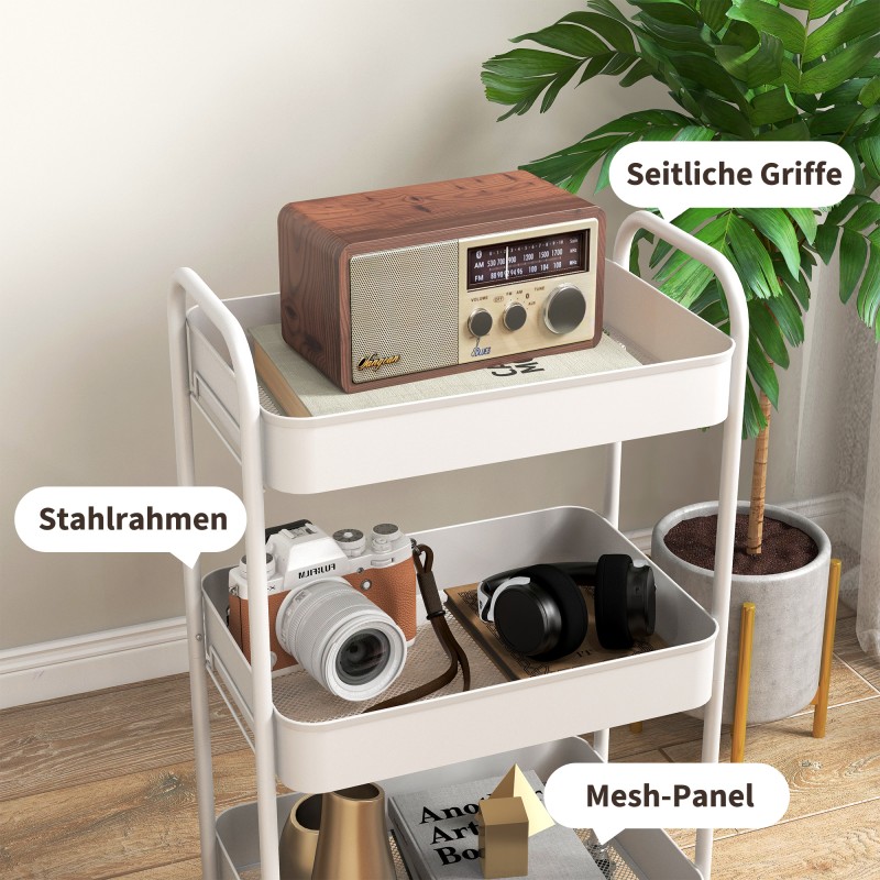 Monitoiminen keittiökärry 3 metallikoria 45 x 30,6 x 79 cm valkoinen