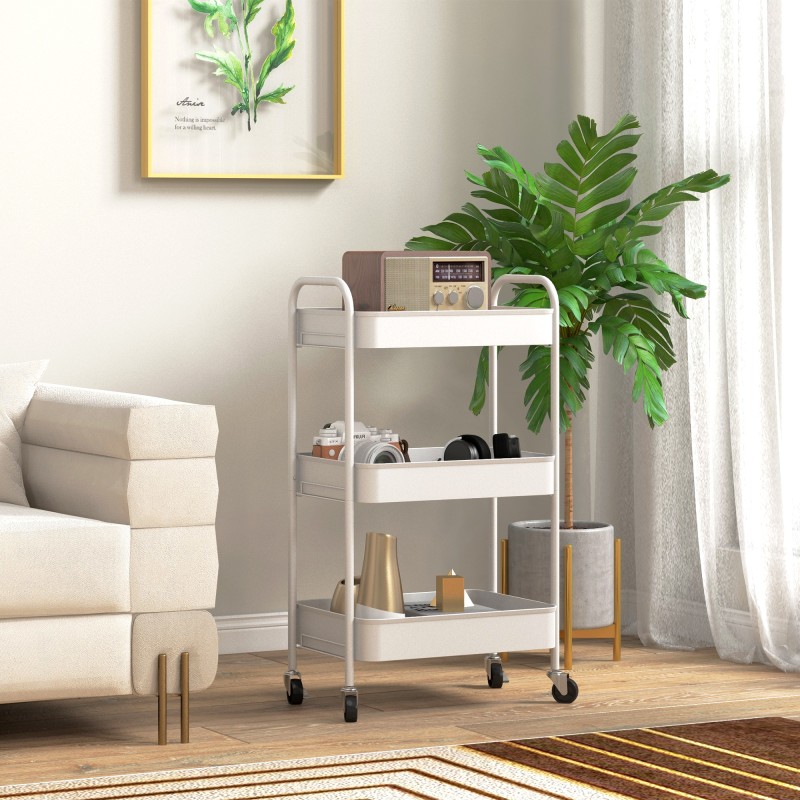 Monitoiminen keittiökärry 3 metallikoria 45 x 30,6 x 79 cm valkoinen