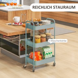 Monikäyttövaunu keittiöön terästä 3 tasoa 45 x 30,6 x 79 cm vaaleansininen