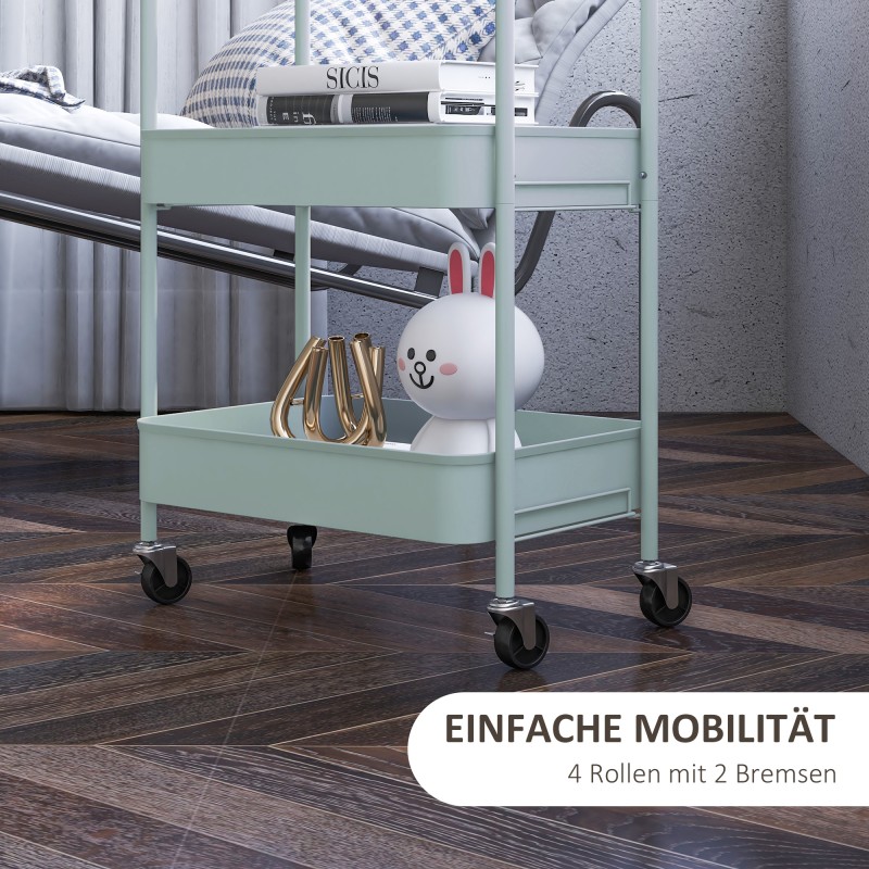 Monikäyttövaunu keittiöön terästä 3 tasoa 45 x 30,6 x 79 cm vaaleansininen