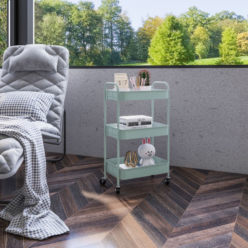 Monikäyttövaunu keittiöön terästä 3 tasoa 45 x 30,6 x 79 cm vaaleansininen