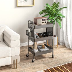 Monikäyttöinen keittiö- ja säilytyskärry terästä 3 tasoa 53,5 x 30,5 x 75 cm tummanharmaa