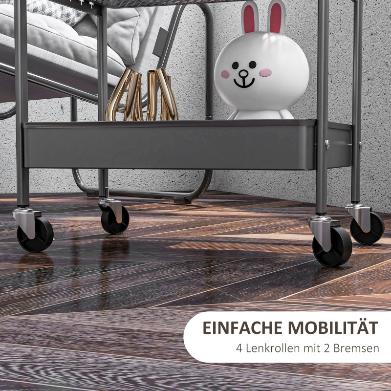 Monikäyttöinen keittiö- ja säilytyskärry terästä 3 tasoa 53,5 x 30,5 x 75 cm tummanharmaa