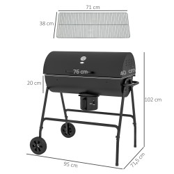 Hiiligrilli metallinen BBQ smoker kannella ja lämpömittarilla 95 x 71,5 x 102 cm musta