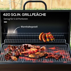 Hiiligrilli metallinen BBQ smoker kannella ja lämpömittarilla 95 x 71,5 x 102 cm musta