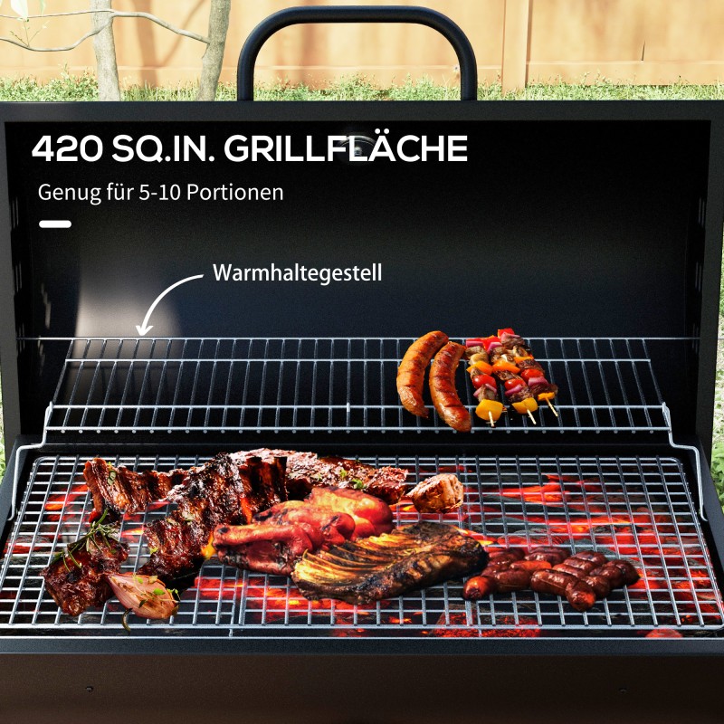 Hiiligrilli metallinen BBQ smoker kannella ja lämpömittarilla 95 x 71,5 x 102 cm musta
