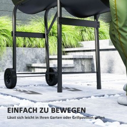 Hiiligrilli ja savustin terästä kannella, lämpömittarilla ja pyörillä, musta