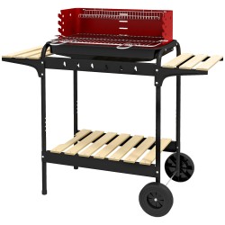 Hiiligrilli metallinen BBQ smoker pyörillä säädettävä grilliritilä puutasot 103 47 95 cm punainen