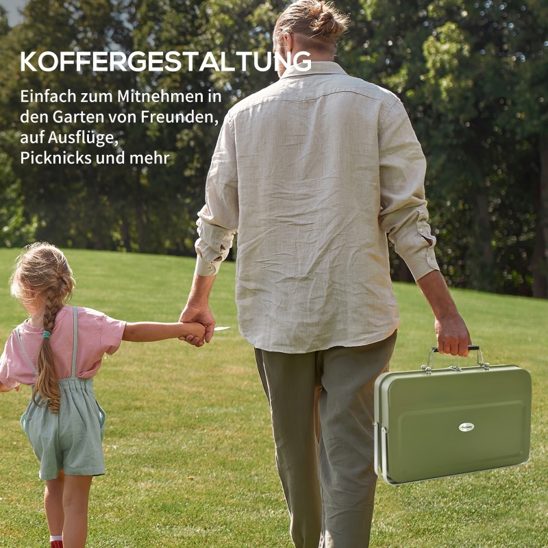 Taitettava hiiligrilli salkkumalli metallia 47 x 30 x 28 cm vihreä