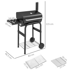 Hiiligrilli smoker BBQ-grilli puuhiilelle, metallia, 83 x 46,5 x 115 cm, musta