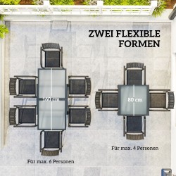 Jatkettava ulkopöytä puutarhaan, metalli/alumiini ja karkaistu lasi, 160 x 80 x 75 cm, musta