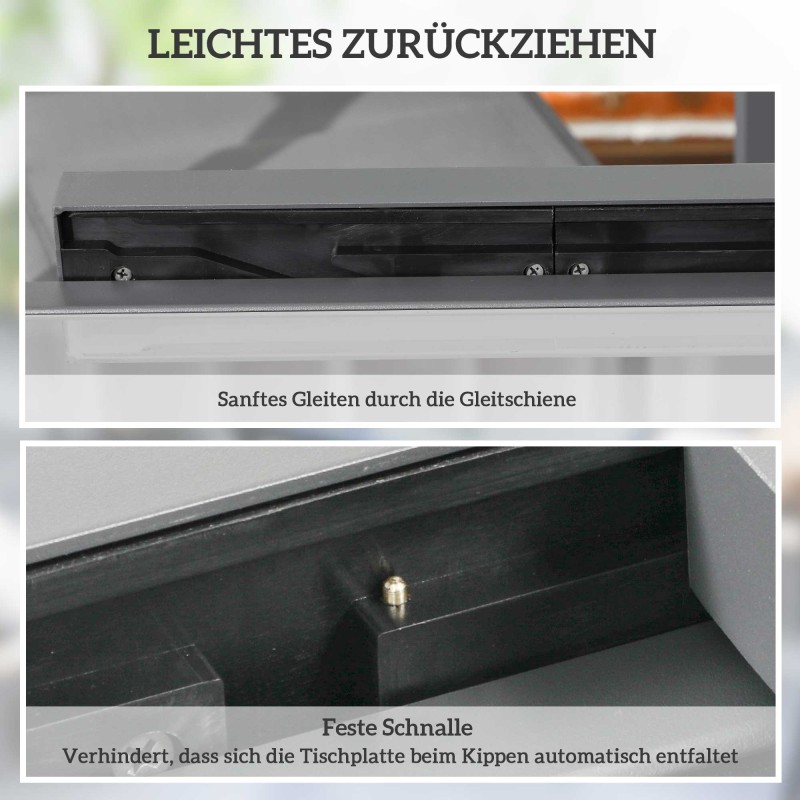 Jatkettava ulkopöytä puutarhaan, metalli/alumiini ja karkaistu lasi, 160 x 80 x 75 cm, musta