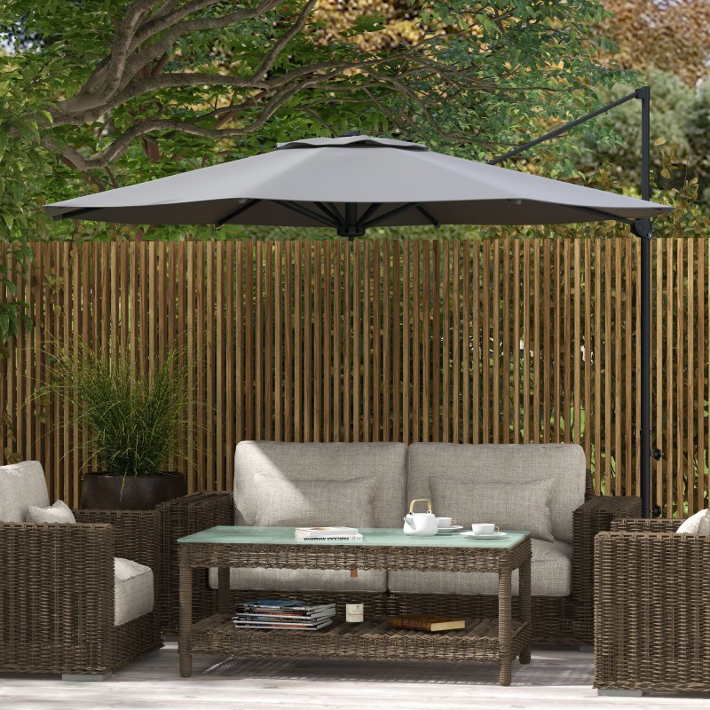 Sivuvarjo terassille, metalli ja polyesteri, Ø3 m, kallistettava ja 360° kääntyvä, tummanharmaa