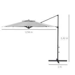 Sivuvarjo terassille, metalli ja polyesteri, Ø3 m, kallistettava ja 360° kääntyvä, tummanharmaa