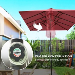 Suuri pihavarjo terassille, korkeussäädettävä ja kallistettava, 150 x 295 x 170–214 cm, viininpunainen