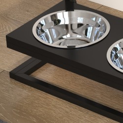 Koiran säädettävä ruokintateline 2 x 900 ml teräskuppia 40,5 x 22 x 39 cm musta/hopea