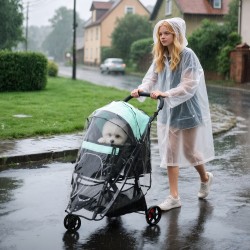 Lemmikkirattaat koiralle ja kissalle, taittuvat, teräsrunko, sadesuoja ja säilytyskori, sinivihreä