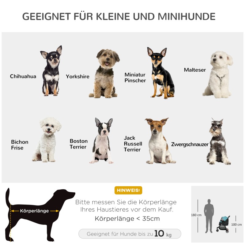 Lemmikkikärry koirille ja kissoille, teräsrunko, enint. 10 kg, kokoontaitettava, sininen/musta