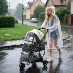 Lemmikkirattaat pienille koirille ja kissoille, teräsrunko, taittuva, sadesuoja, khaki