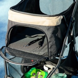 Lemmikkirattaat pienille koirille ja kissoille, teräsrunko, taittuva, sadesuoja, khaki