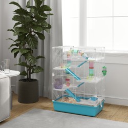 Hamsterihäkki kääpiöhamstereille, 6-tasoinen, metalli ja muovi, 58 x 36 x 81 cm, vaaleansininen