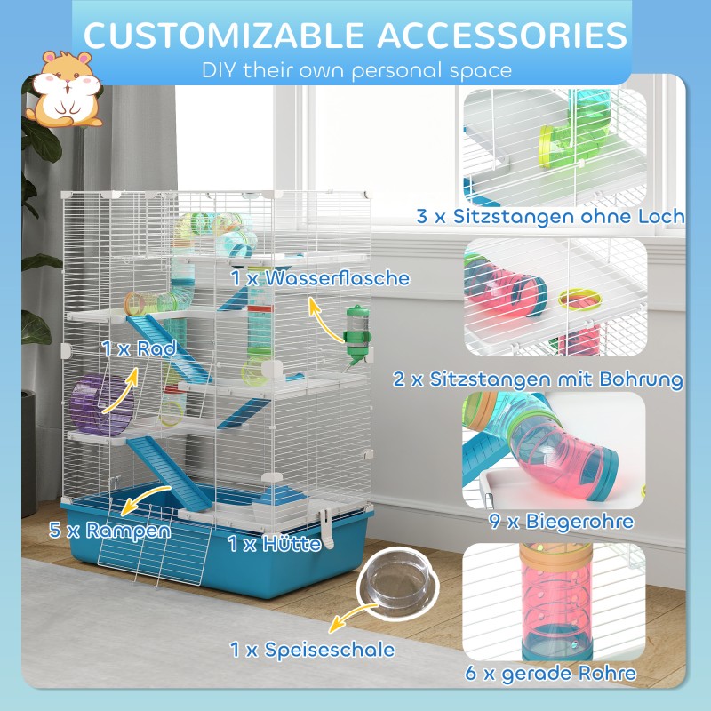 Hamsterihäkki kääpiöhamstereille, 6-tasoinen, metalli ja muovi, 58 x 36 x 81 cm, vaaleansininen