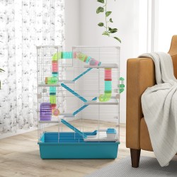 Hamsterihäkki kääpiöhamstereille, 6-tasoinen, metalli ja muovi, 58 x 36 x 81 cm, vaaleansininen