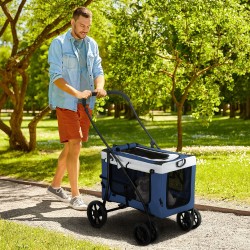 Lemmikkirattaat ja kantolaukku pienille koirille ja kissoille, taittuva, irrotettava kori, max 10 kg, musta/sininen/valkoinen