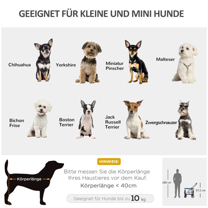 Lemmikkirattaat ja kantolaukku pienille koirille ja kissoille, taittuva, irrotettava kori, max 10 kg, musta/sininen/valkoinen