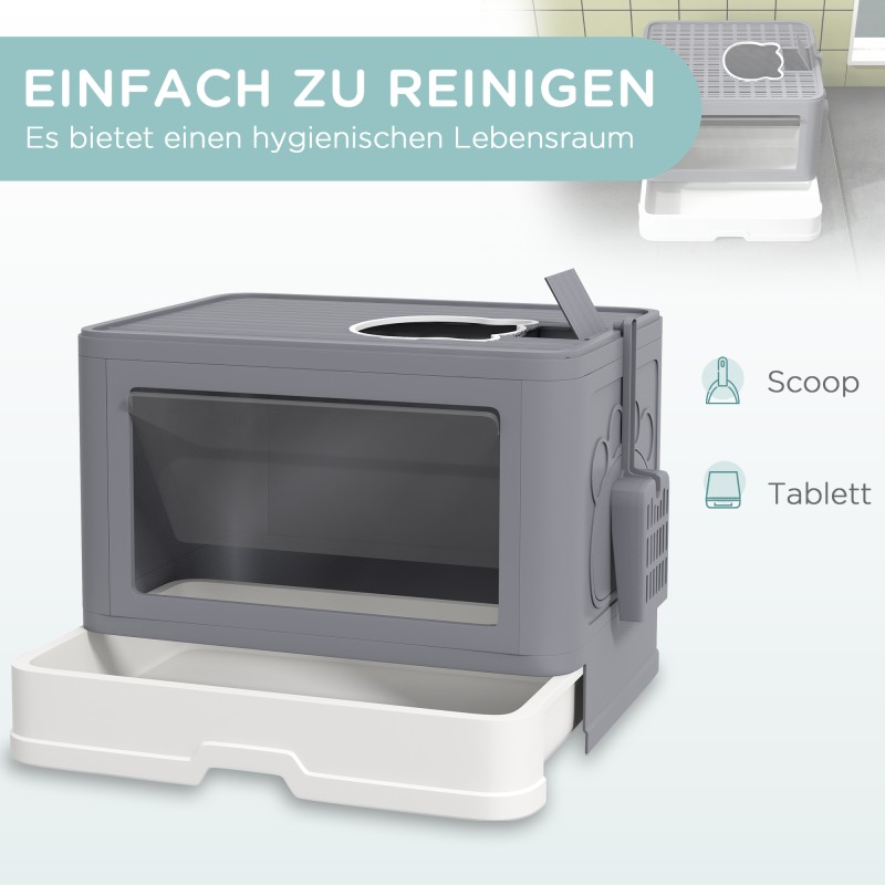 Kissanvessa kannellinen yläpoistolla, muovia, 48,5 x 38 x 36,5 cm, harmaa/valkoinen