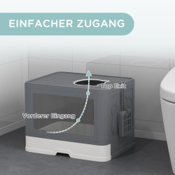 Kissanvessa kannellinen yläpoistolla, muovia, 48,5 x 38 x 36,5 cm, harmaa/valkoinen