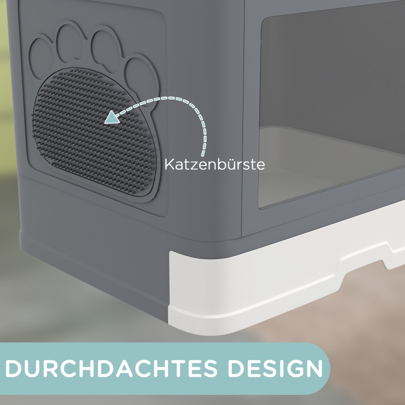 Kissanvessa kannellinen yläpoistolla, muovia, 48,5 x 38 x 36,5 cm, harmaa/valkoinen