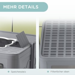 Kissanvessa kannellinen yläpoistolla, muovia, 48,5 x 38 x 36,5 cm, harmaa/valkoinen