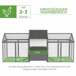 Kanala kanoille, kuusirunko, 2 ulkotarhaa, munintapesä, asfalttikatto, 247 x 118 x 113,5 cm, harmaa