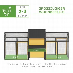 Kanala kahdella ulkotarhalla ja munintapesällä, kuusi, 247 x 118 x 113,5 cm, keltainen