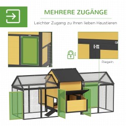 Kanala kahdella ulkotarhalla ja munintapesällä, kuusi, 247 x 118 x 113,5 cm, keltainen