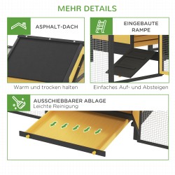 Kanala kahdella ulkotarhalla ja munintapesällä, kuusi, 247 x 118 x 113,5 cm, keltainen