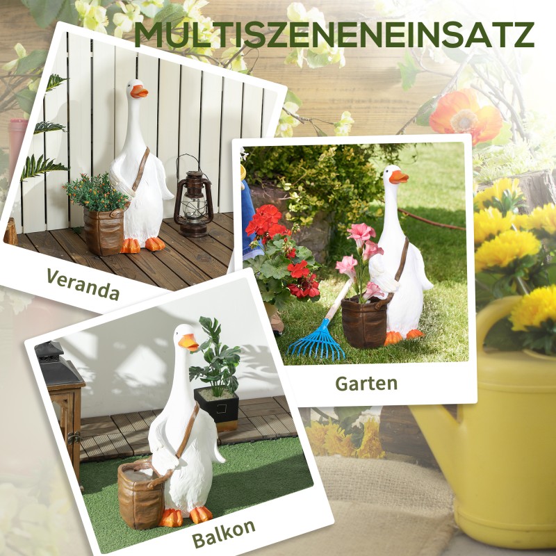 Joutsenkukkaruukku olkalaukulla, säänkestävä hartsi, 32 x 18 x 60 cm, valkoinen/ruskea