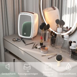 Minijääkaappi kosmetiikalle, juomille ja välipaloille, peilillä ja LED-valaistuksella, 6 l, valkoinen