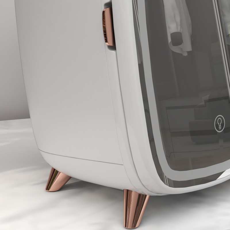 Minijääkaappi kosmetiikalle, juomille ja välipaloille, peilillä ja LED-valaistuksella, 6 l, valkoinen