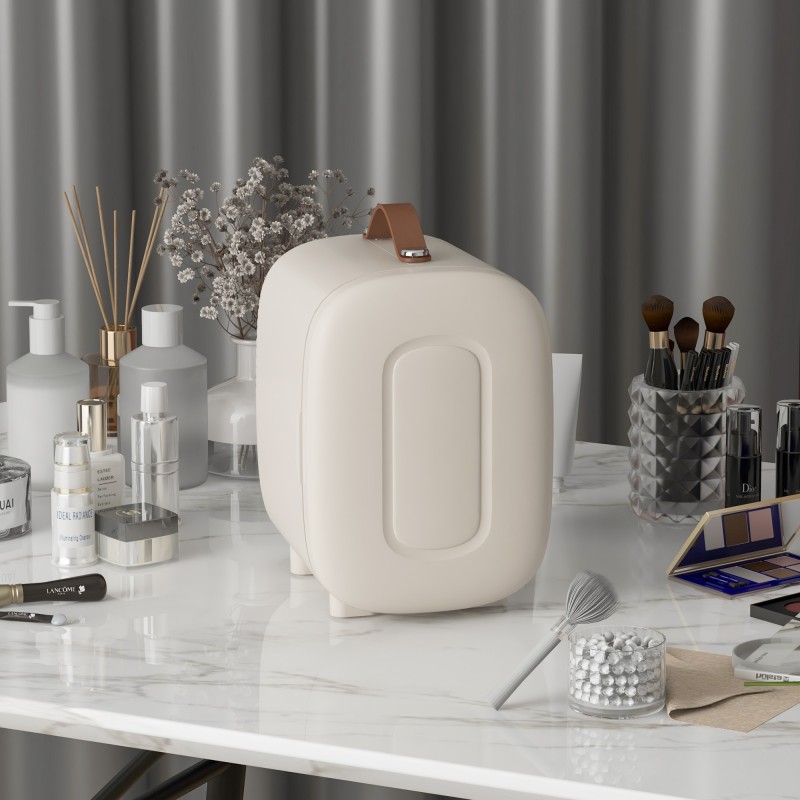 Minijääkaappi kosmetiikalle, kylmä- ja lämmitintoiminto, 4 l, 20,3 x 26,3 x 28 cm, kermanvalkoinen
