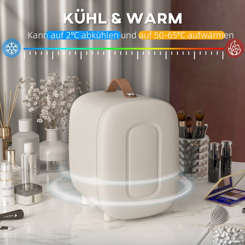 Minijääkaappi kosmetiikalle, kylmä- ja lämmitintoiminto, 4 l, 20,3 x 26,3 x 28 cm, kermanvalkoinen