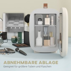 Minijääkaappi kosmetiikalle, kylmä- ja lämmitintoiminto, 4 l, 20,3 x 26,3 x 28 cm, kermanvalkoinen