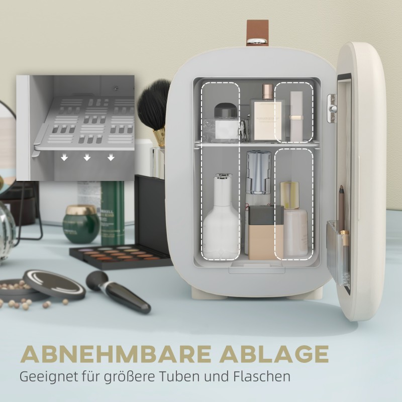 Minijääkaappi kosmetiikalle, kylmä- ja lämmitintoiminto, 4 l, 20,3 x 26,3 x 28 cm, kermanvalkoinen