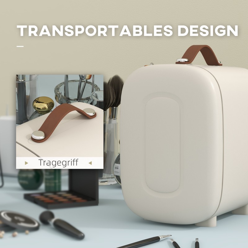 Minijääkaappi kosmetiikalle, kylmä- ja lämmitintoiminto, 4 l, 20,3 x 26,3 x 28 cm, kermanvalkoinen