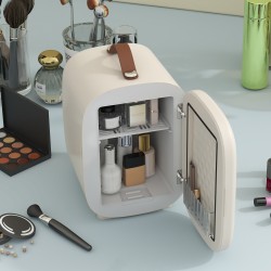 Minijääkaappi kosmetiikalle, kylmä- ja lämmitintoiminto, 4 l, 20,3 x 26,3 x 28 cm, kermanvalkoinen