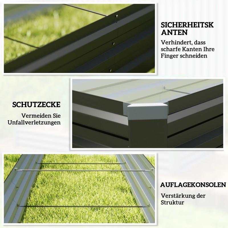 Kapea metallinen puutarhalaatikko / kasvatuslaatikko 240 x 60 x 30 cm, avoin pohja, tummanharmaa