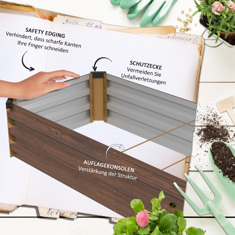 Kasvilaatikko / korotettu viljelylaatikko ulkokäyttöön, teräs, avoin pohja, 240 x 60 x 30 cm, tummanruskea